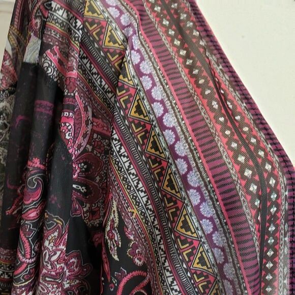 Pretty One World Purple Paisley Cardigan Kimono womens L large Overlay - Picture 2 of 7